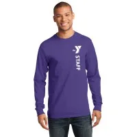 Adult 5.4oz Long Sleeve 100% Cotton Tee  - Vertical Staff Screen Print